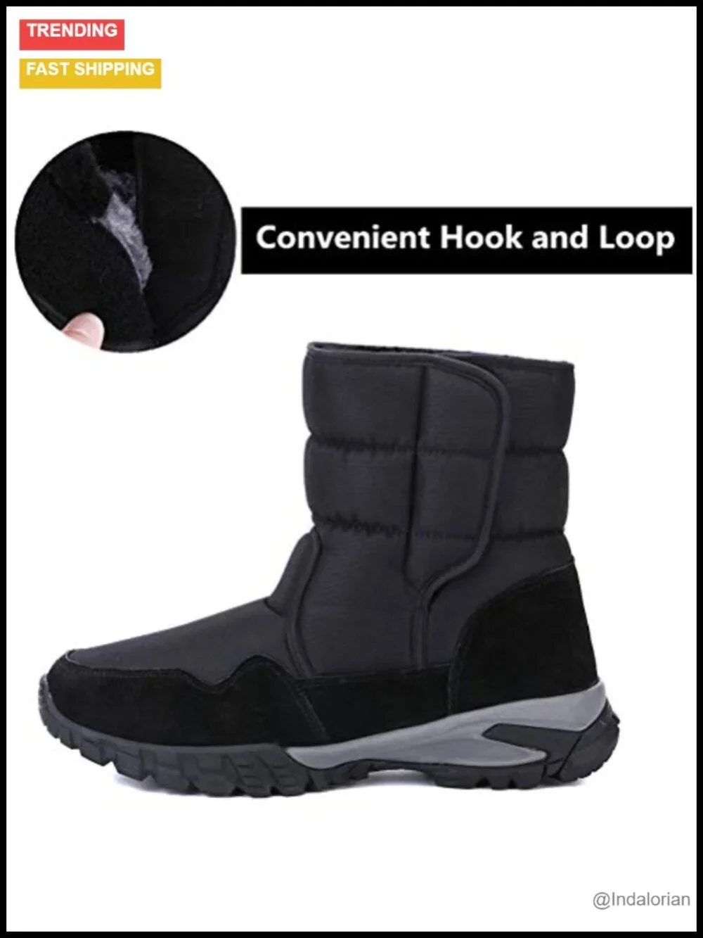 Men's Waterproof Winter Snow Boots Anti-Slip Warm Fur Lined Mid-Calf
